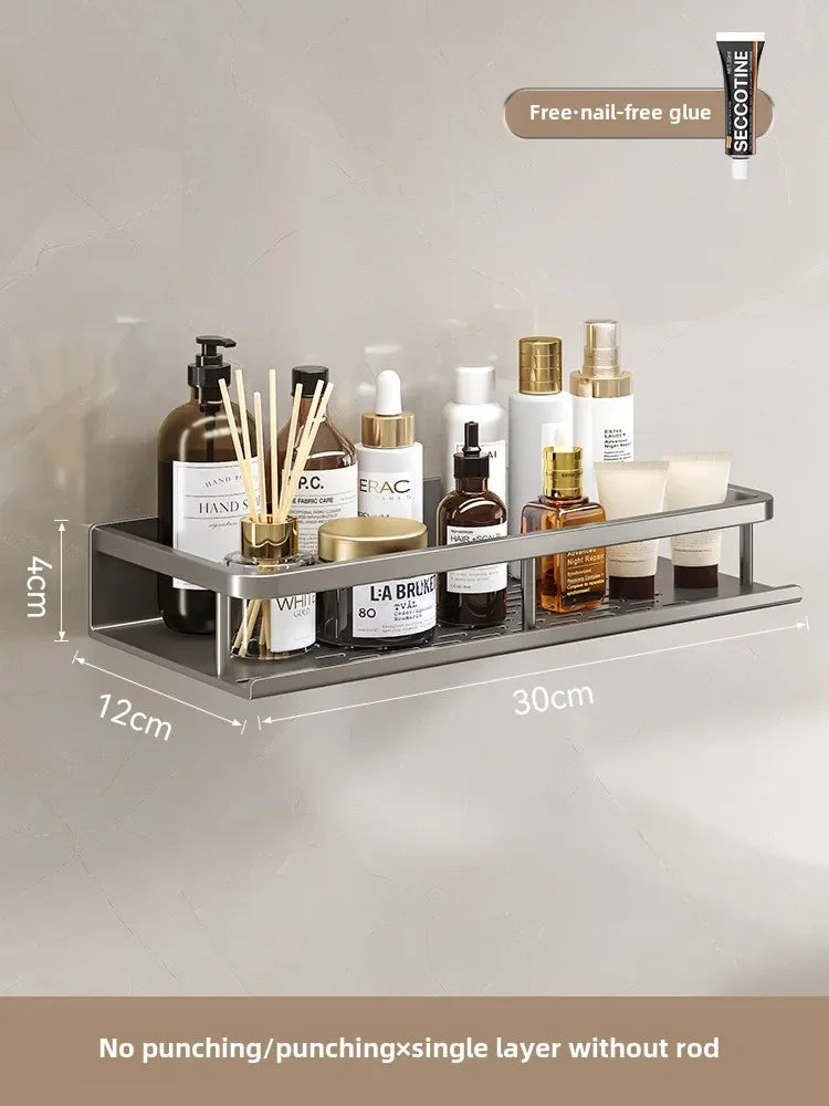 Wall-Mounted Bathroom Storage Rack, Single-Tier Washbasin and Shower Area Organizer, Multiple Design Options - product view 1
