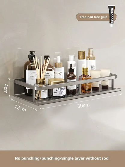 Wall-Mounted Bathroom Storage Rack, Single-Tier Washbasin and Shower Area Organizer, Multiple Design Options - product view 1