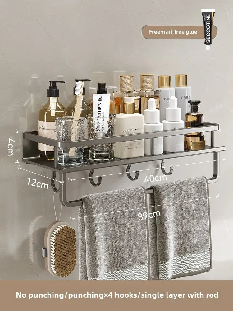 Wall-Mounted Bathroom Storage Rack, Single-Tier Washbasin and Shower Area Organizer, Multiple Design Options - product view 2