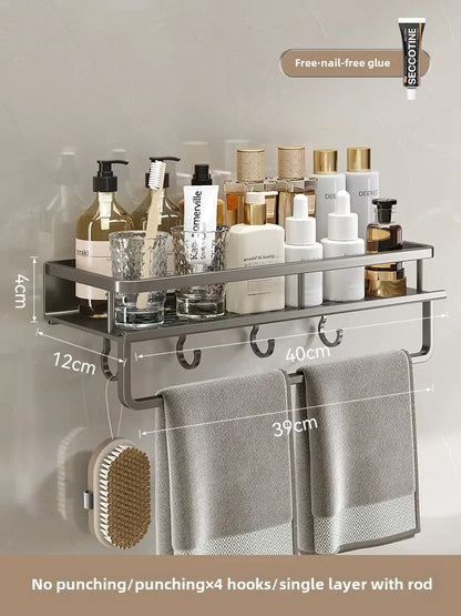 Wall-Mounted Bathroom Storage Rack, Single-Tier Washbasin and Shower Area Organizer, Multiple Design Options - product view 2
