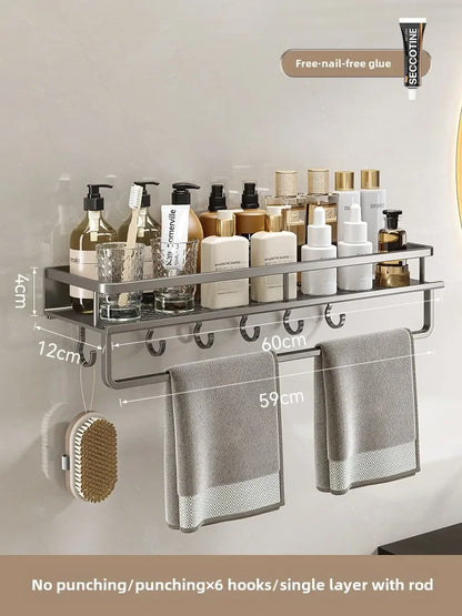 Wall-Mounted Bathroom Storage Rack, Single-Tier Washbasin and Shower Area Organizer, Multiple Design Options - product view 3
