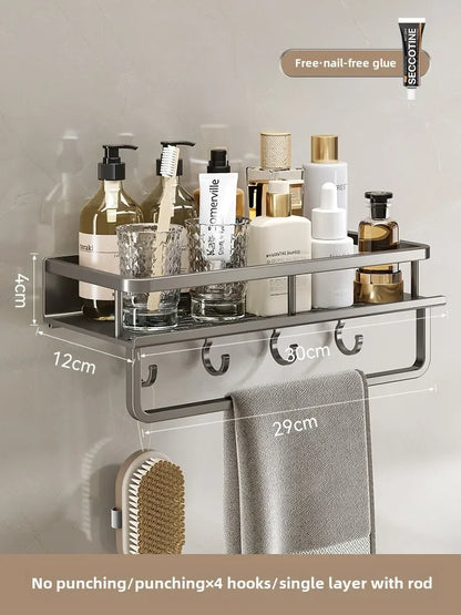 Wall-Mounted Bathroom Storage Rack, Single-Tier Washbasin and Shower Area Organizer, Multiple Design Options - product view 6
