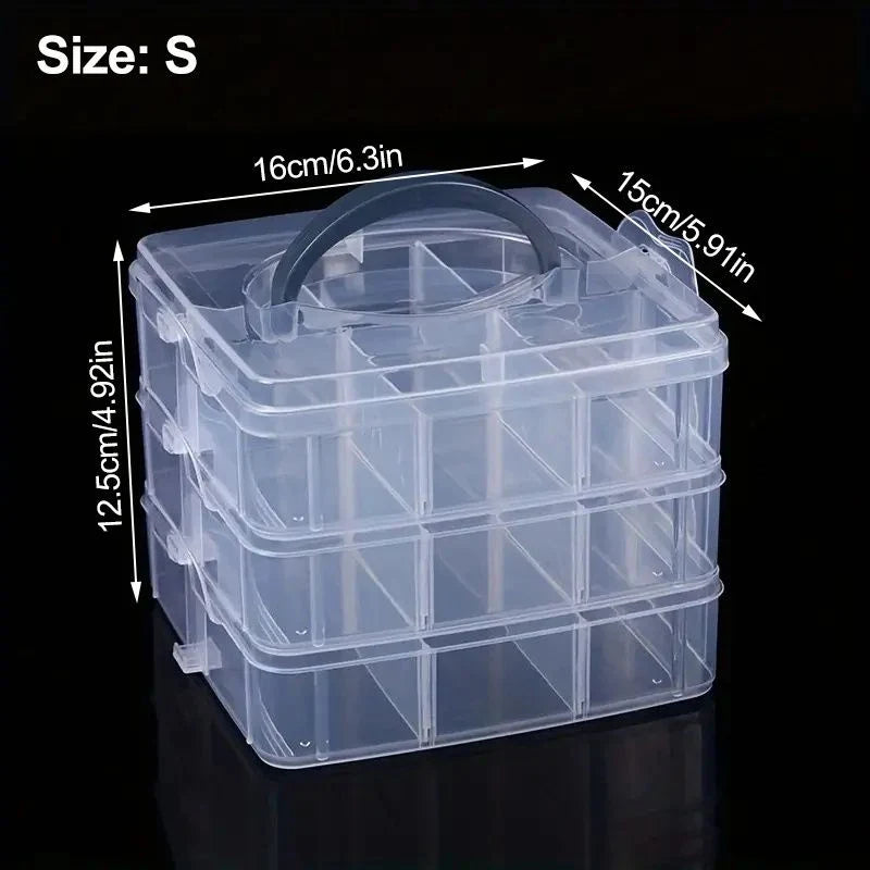 Reusable Plastic Storage Box, 3-Layer 18/30-Grid Organizer for Jewelry, Crafts, Toys and Small Items - product view 1