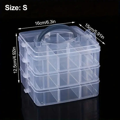 Reusable Plastic Storage Box, 3-Layer 18/30-Grid Organizer for Jewelry, Crafts, Toys and Small Items - product view 1