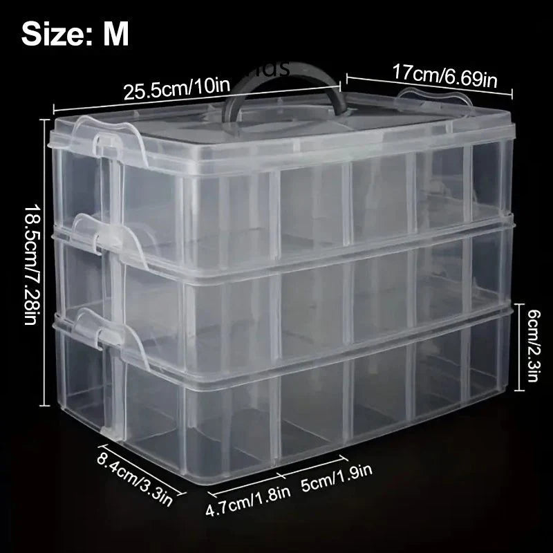 Reusable Plastic Storage Box, 3-Layer 18/30-Grid Organizer for Jewelry, Crafts, Toys and Small Items - product view 4