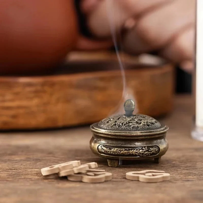 Mini Metal Incense Holder, Three-Legged Antique-Style Aromatherapy Burner for Indoor Incense, Tea Ceremony Décor or Gifting - product view 6