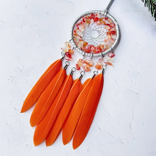 Modern Dream Catcher Wind Chime, Natural Crystal Stone Car Pendant, Metal Rearview Mirror Décor in 4 Colors - product view 1