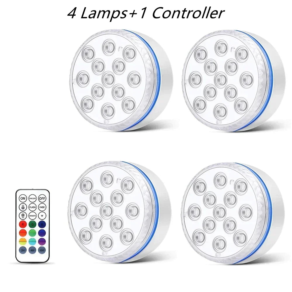 Submersible LED Pool Lights, RGB 16-Color Remote Control, Suction Cups and Magnet, 7 cm or 8.5 cm, 1 to 4 Lamps - product view 3