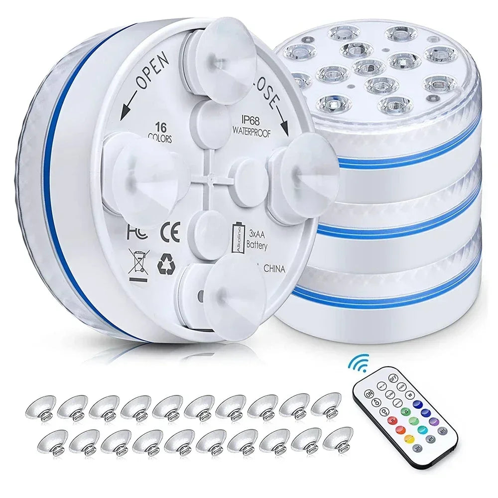 Submersible LED Pool Lights, RGB 16-Color Remote Control, Suction Cups and Magnet, 7 cm or 8.5 cm, 1 to 4 Lamps - product view 4
