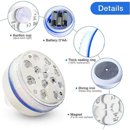 Submersible LED Pool Lights, RGB 16-Color Remote Control, Suction Cups and Magnet, 7 cm or 8.5 cm, 1 to 4 Lamps - product view 5