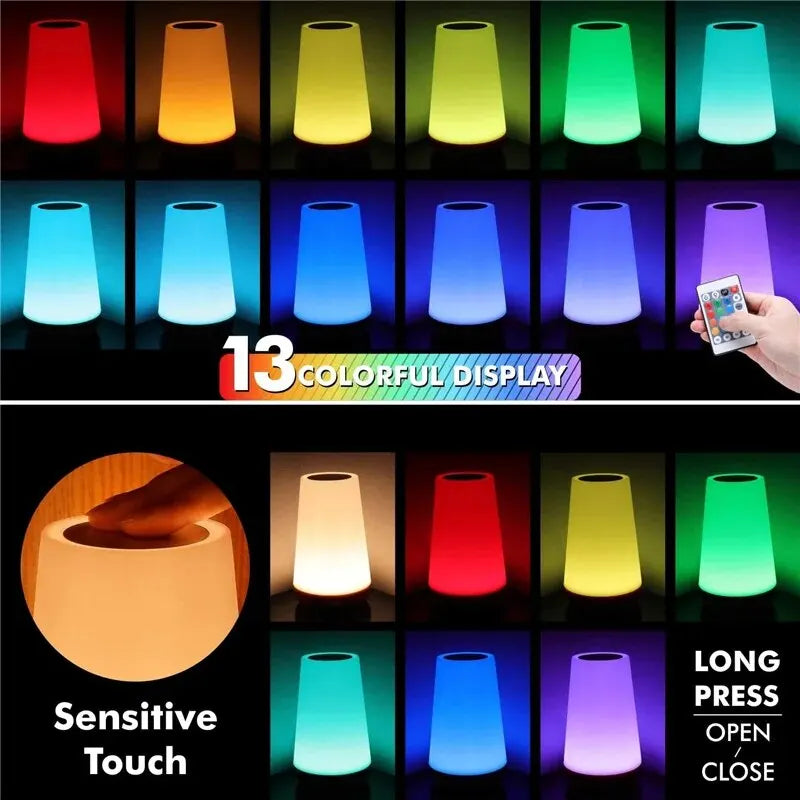 Rechargeable Table Lamp, 13 Colors, 5 Brightness Levels, 3 Modes, Touch and Remote Control, USB Charging, Timer for Bedside Use - product view 3