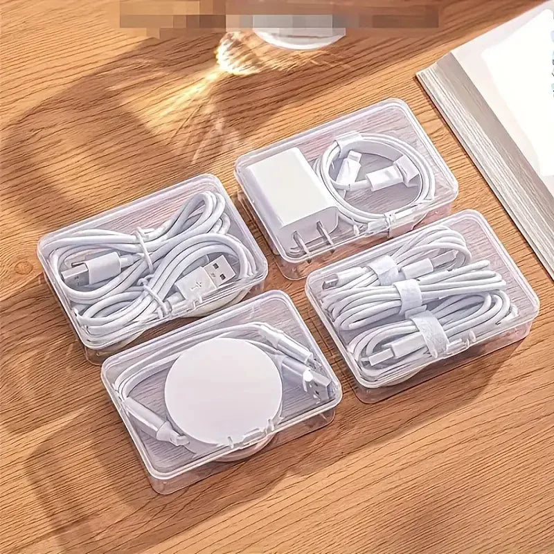 Cable Organizer Storage Box, 7 Clear Mini Boxes with Hinged Lids and Large Base Tray for Desk, Jewelry and Office Supplies - product view 4