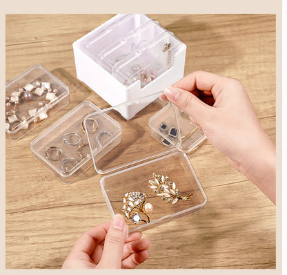 Cable Organizer Storage Box, 7 Clear Mini Boxes with Hinged Lids and Large Base Tray for Desk, Jewelry and Office Supplies - product view 6