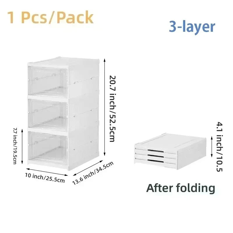 Stackable Shoe Storage Box, Foldable Transparent Plastic Organizer with Dustproof Door, 3 or 6 Layers - product view 1