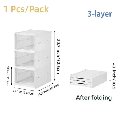 Stackable Shoe Storage Box, Foldable Transparent Plastic Organizer with Dustproof Door, 3 or 6 Layers - product view 1