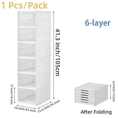 Stackable Shoe Storage Box, Foldable Transparent Plastic Organizer with Dustproof Door, 3 or 6 Layers - product view 2