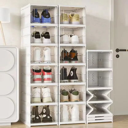 Stackable Shoe Storage Box, Foldable Transparent Plastic Organizer with Dustproof Door, 3 or 6 Layers - product view 3