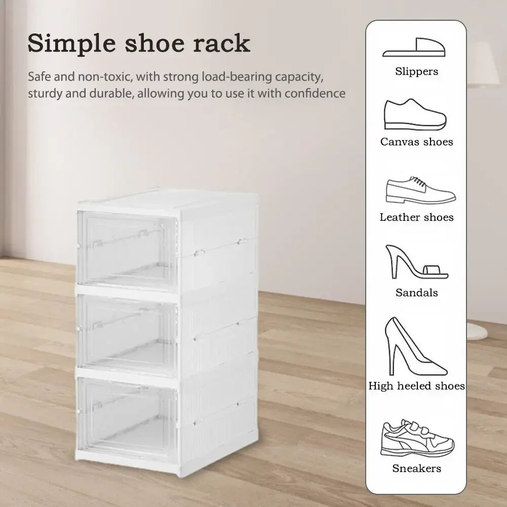 Stackable Shoe Storage Box, Foldable Transparent Plastic Organizer with Dustproof Door, 3 or 6 Layers - product view 5