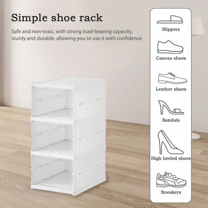 Stackable Shoe Storage Box, Foldable Transparent Plastic Organizer with Dustproof Door, 3 or 6 Layers - product view 5
