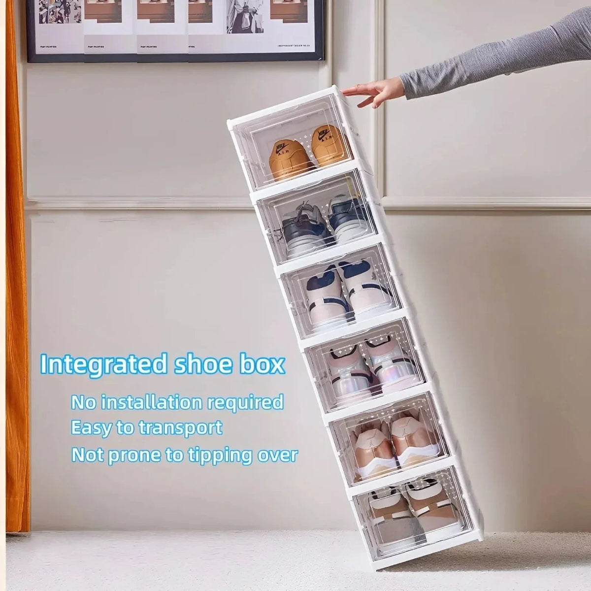Stackable Shoe Storage Box, Foldable Transparent Plastic Organizer with Dustproof Door, 3 or 6 Layers - product view 6