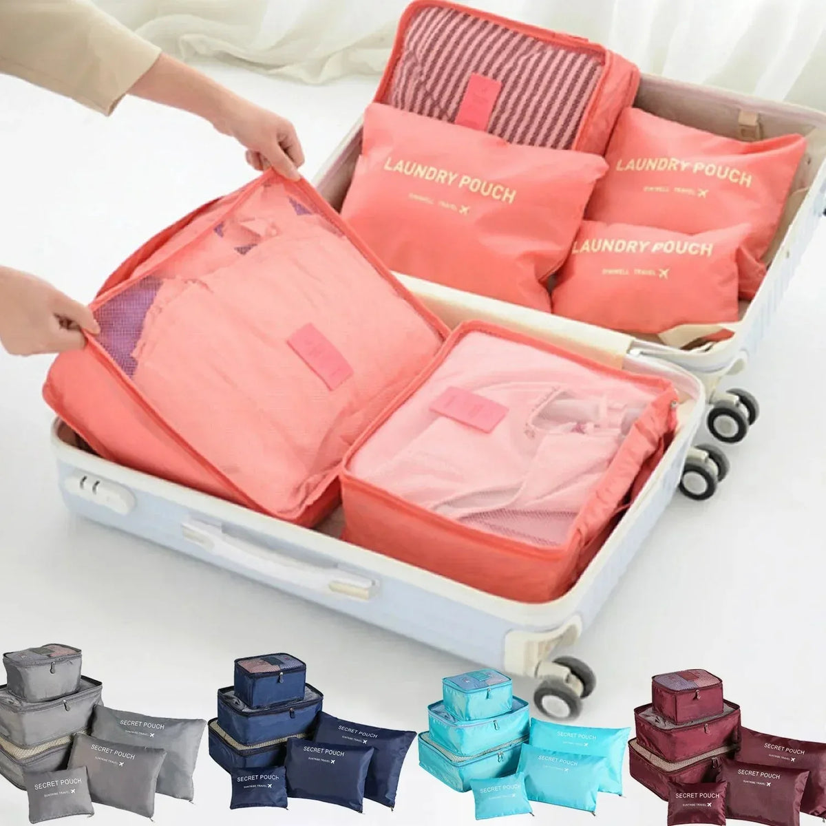 6-Piece Travel Luggage Organizer Set, Foldable Packing Cubes with Mesh Bags and Laundry Pouches for Suitcases - product view 6