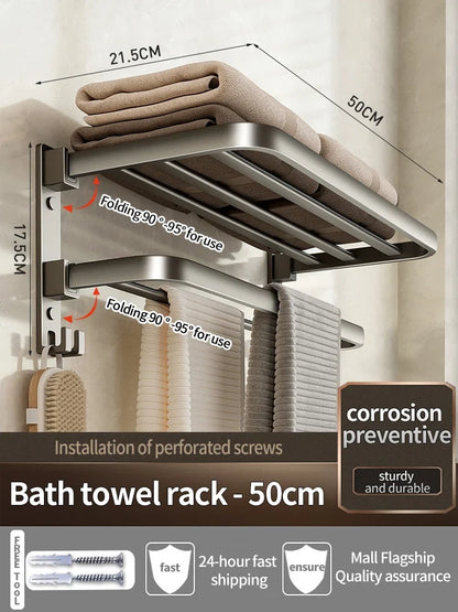 Folding Aluminum Towel Ladder Rack, Movable Holder With Hook, 40cm, 50cm or 60cm Bathroom Storage - product view 2