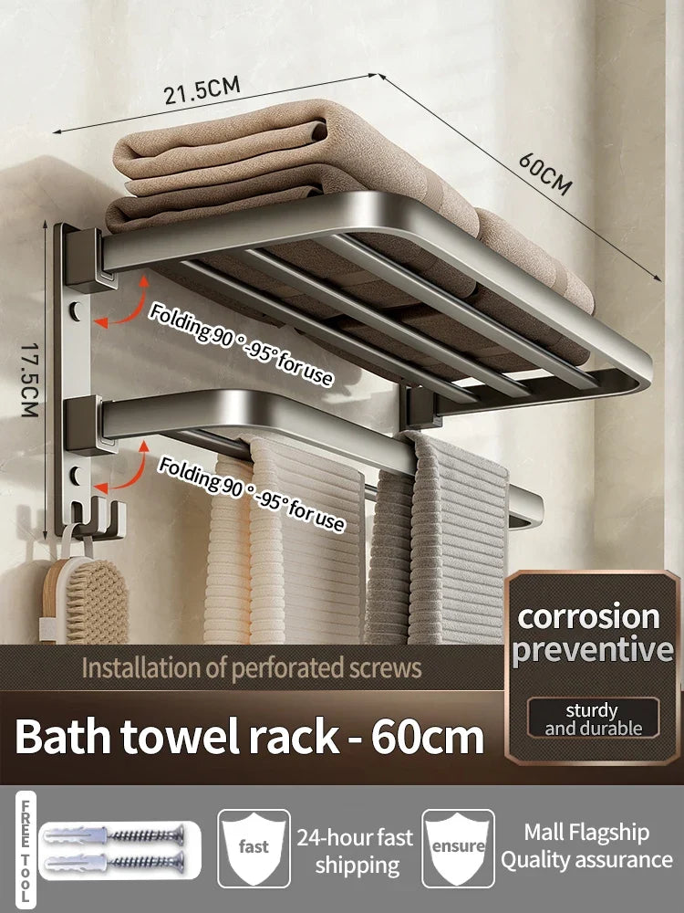 Folding Aluminum Towel Ladder Rack, Movable Holder With Hook, 40cm, 50cm or 60cm Bathroom Storage - product view 3