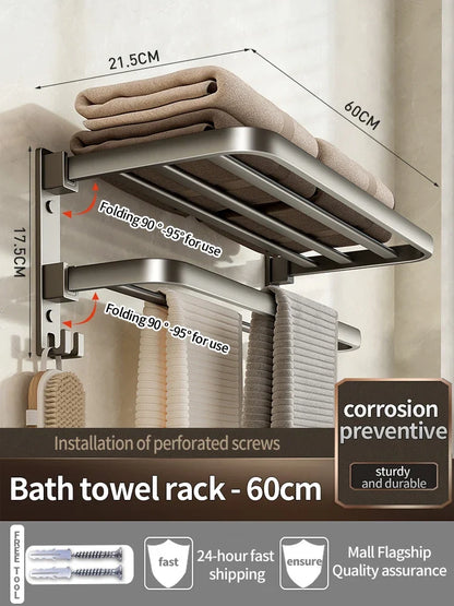 Folding Aluminum Towel Ladder Rack, Movable Holder With Hook, 40cm, 50cm or 60cm Bathroom Storage - product view 3