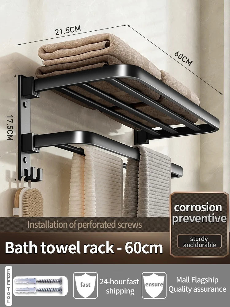 Folding Aluminum Towel Ladder Rack, Movable Holder With Hook, 40cm, 50cm or 60cm Bathroom Storage - product view 5
