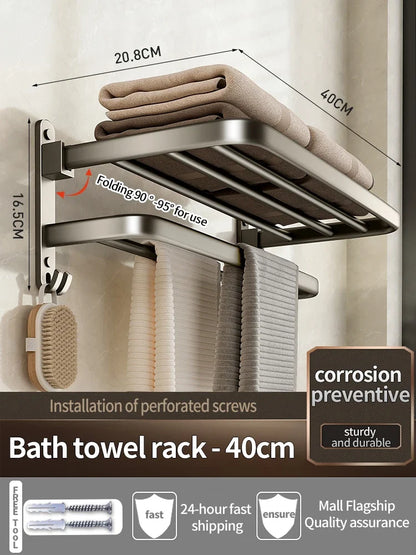 Folding Aluminum Towel Ladder Rack, Movable Holder With Hook, 40cm, 50cm or 60cm Bathroom Storage - product view 6