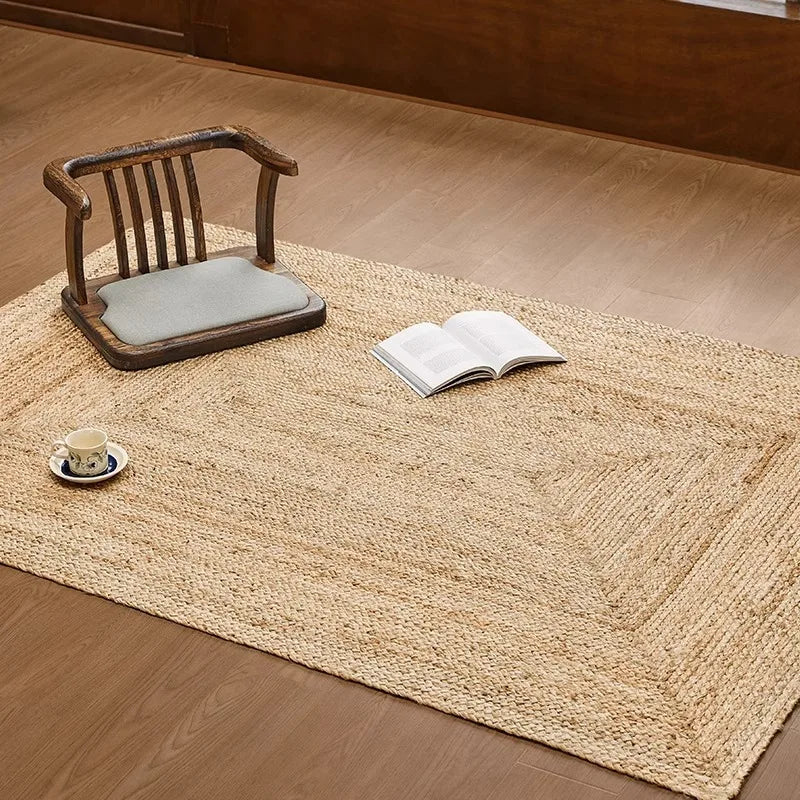 Hand-Woven Jute Rug, Natural Rectangle Area Carpet, Wear-Resistant Solid Design for Bedroom, Living Room and Entryway - product view 3