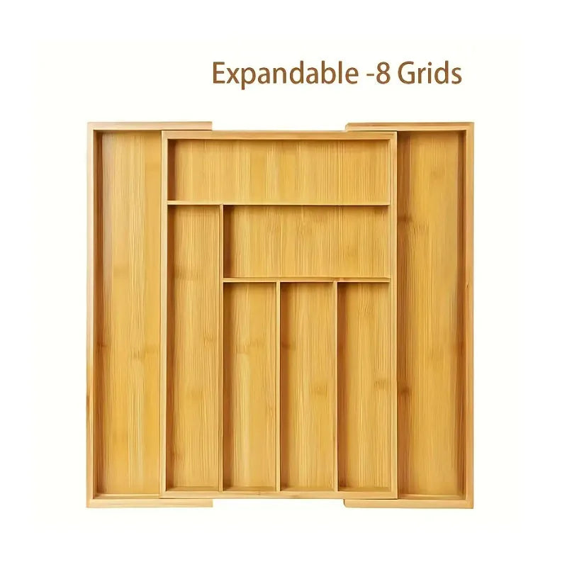Expandable Bamboo Drawer Organizer, Adjustable 6–8 Compartment Cutlery Tray, 13–19.6 in Width for Spoons, Knives, Chopsticks and Small Items - product view 2