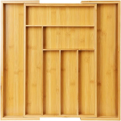 Expandable Bamboo Drawer Organizer, Adjustable 6–8 Compartment Cutlery Tray, 13–19.6 in Width for Spoons, Knives, Chopsticks and Small Items - product view 3