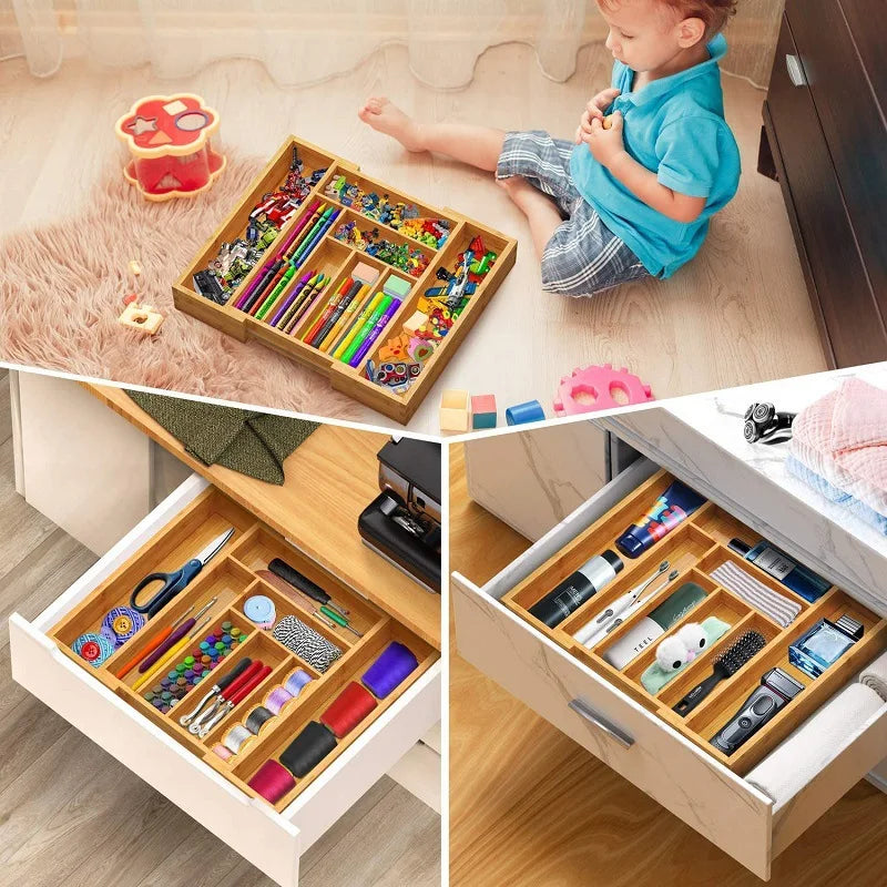Expandable Bamboo Drawer Organizer, Adjustable 6–8 Compartment Cutlery Tray, 13–19.6 in Width for Spoons, Knives, Chopsticks and Small Items - product view 4