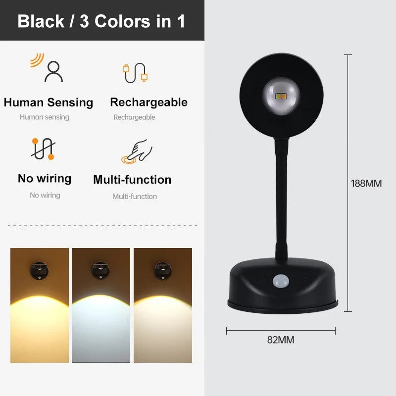 Rechargeable Picture Light, Motion Sensor, Dimmable 3-Color LED Spotlight, 25-Second Auto-Off, 1200/2000 mAh - product view 3
