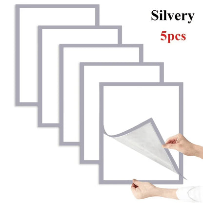 Magnetic Photo Frame Set, Self-Adhesive Reusable Wall Display, Rectangle Plastic Frames in Gold, Silver or Black, 3 Sizes - product view 1