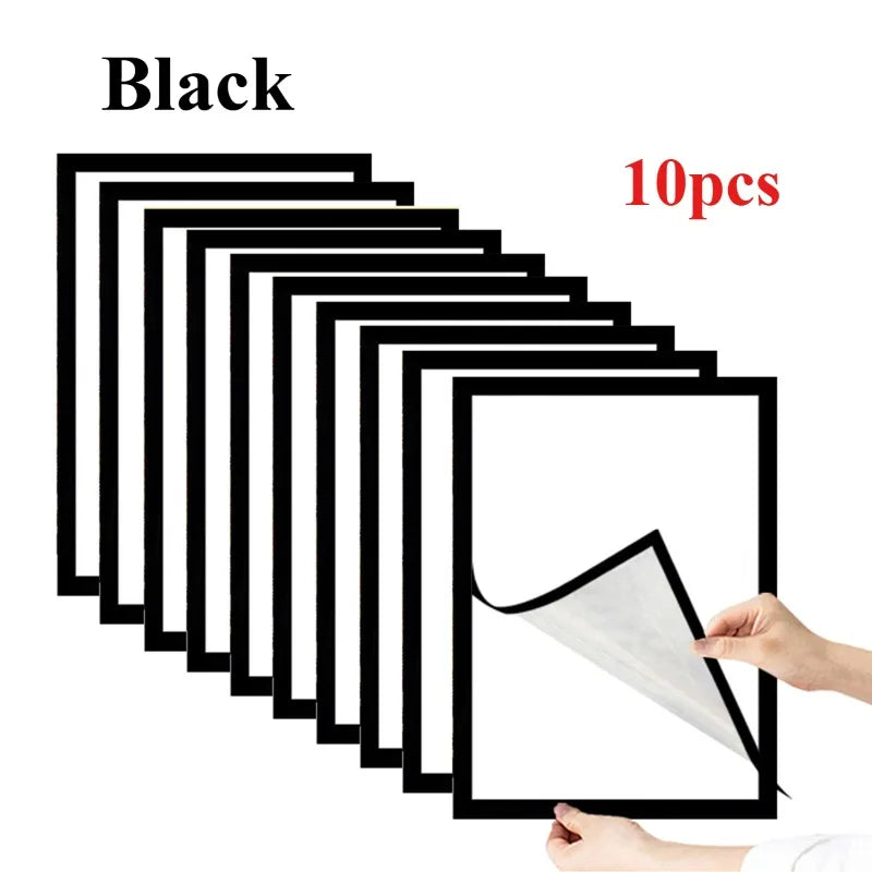 Magnetic Photo Frame Set, Self-Adhesive Reusable Wall Display, Rectangle Plastic Frames in Gold, Silver or Black, 3 Sizes - product view 2