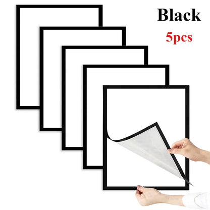 Magnetic Photo Frame Set, Self-Adhesive Reusable Wall Display, Rectangle Plastic Frames in Gold, Silver or Black, 3 Sizes - product view 3
