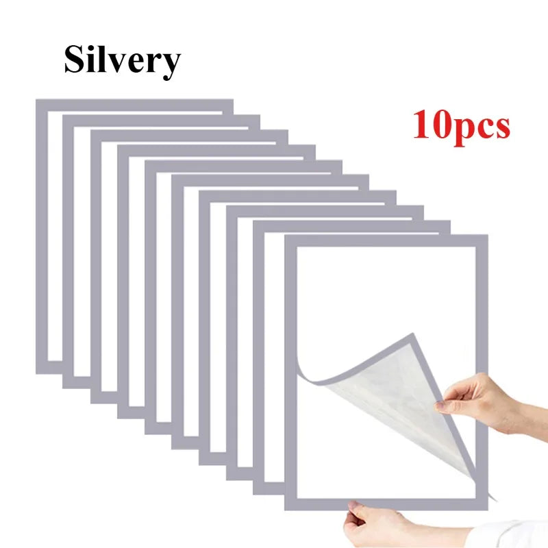 Magnetic Photo Frame Set, Self-Adhesive Reusable Wall Display, Rectangle Plastic Frames in Gold, Silver or Black, 3 Sizes - product view 4