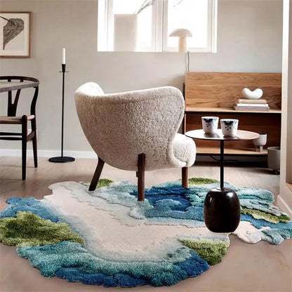 Hand-Woven Wool Polyester Blend Rug, Oval Scenic Pattern, Approx. 3 cm Thick Area Carpet in Blue or Pink, Three Sizes - product view 5