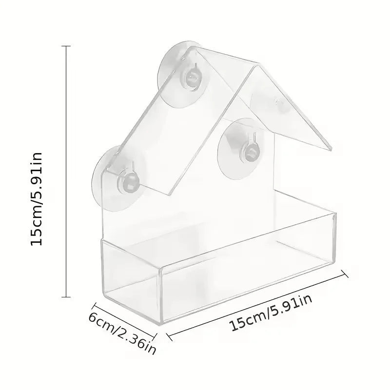Window Bird Feeder, Clear Plastic Acrylic Hanging Tray with 3 Suction Cups, 15 × 15 × 6 cm for Birdwatching - product view 1