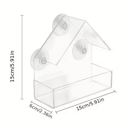 Window Bird Feeder, Clear Plastic Acrylic Hanging Tray with 3 Suction Cups, 15 × 15 × 6 cm for Birdwatching - product view 1