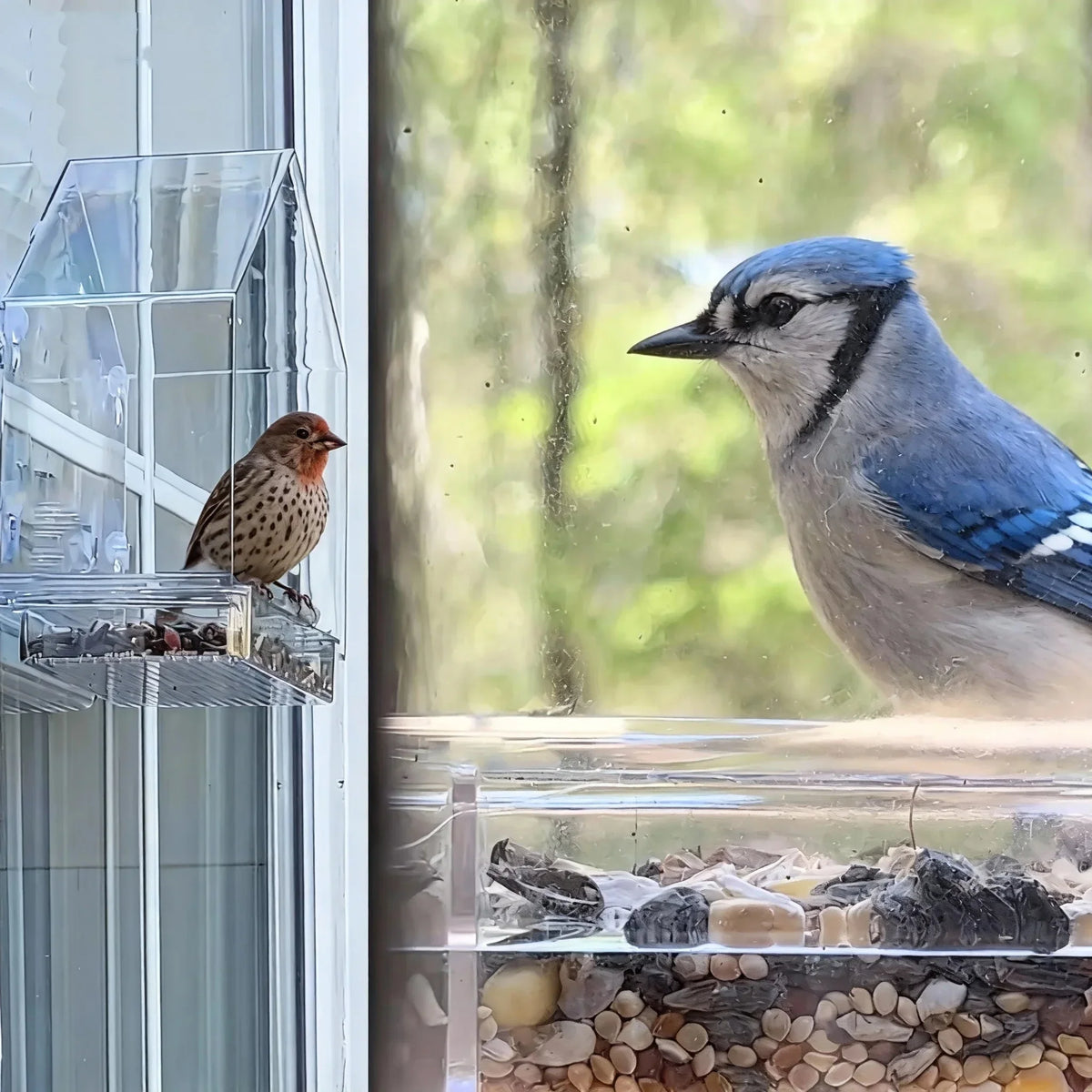Window Bird Feeder, Clear Plastic Acrylic Hanging Tray with 3 Suction Cups, 15 × 15 × 6 cm for Birdwatching - product view 5