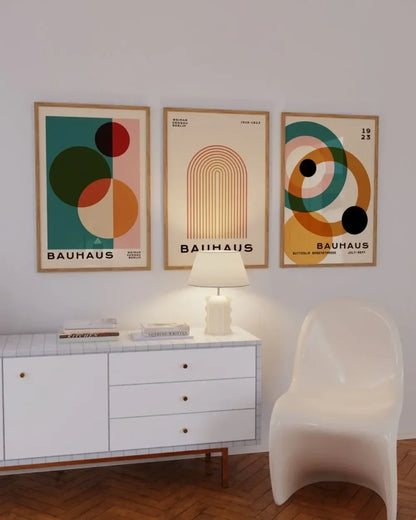 Set of 3 Canvas Prints, Bauhaus Geometric Wall Art, Classical Vertical Rectangle Posters, Four Sizes - product view 3