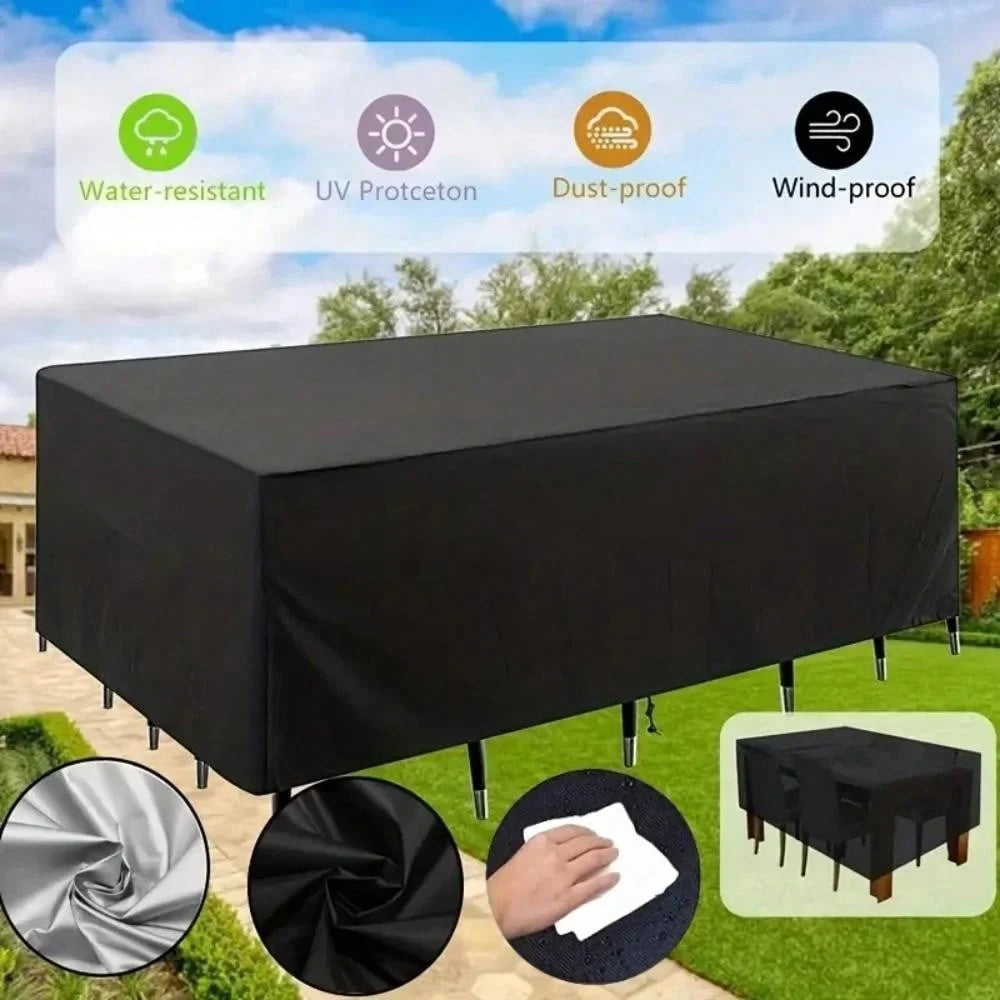 Outdoor Furniture Cover, Waterproof Dustproof Polyester Patio Protection, Silver or Black, Multiple Sizes for Tables and Seating - product view 4