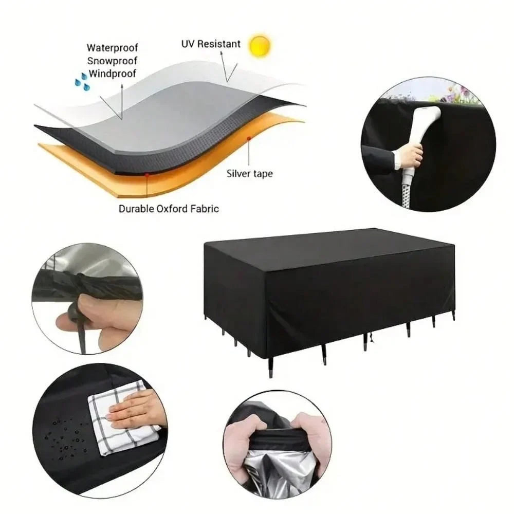Outdoor Furniture Cover, Waterproof Dustproof Polyester Patio Protection, Silver or Black, Multiple Sizes for Tables and Seating - product view 6