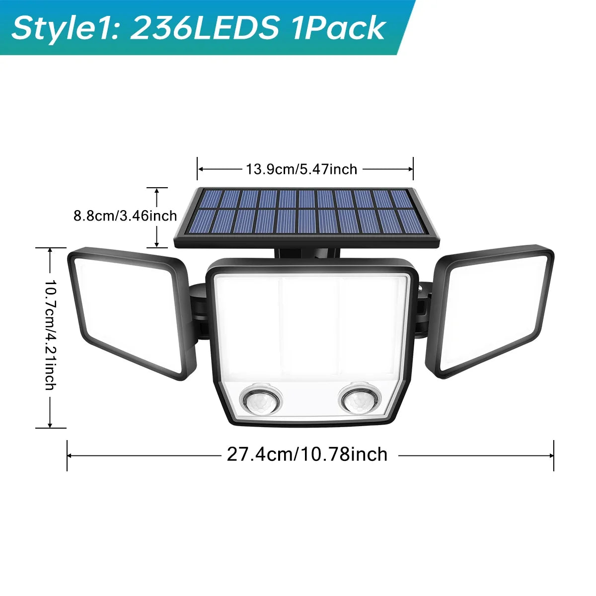 Solar Security Light, 3000 lm Dual PIR Motion Sensor, 3 Modes, 270° Coverage, 7000K LED Floodlight - product view 2