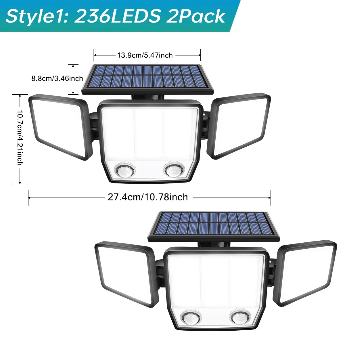 Solar Security Light, 3000 lm Dual PIR Motion Sensor, 3 Modes, 270° Coverage, 7000K LED Floodlight - product view 3