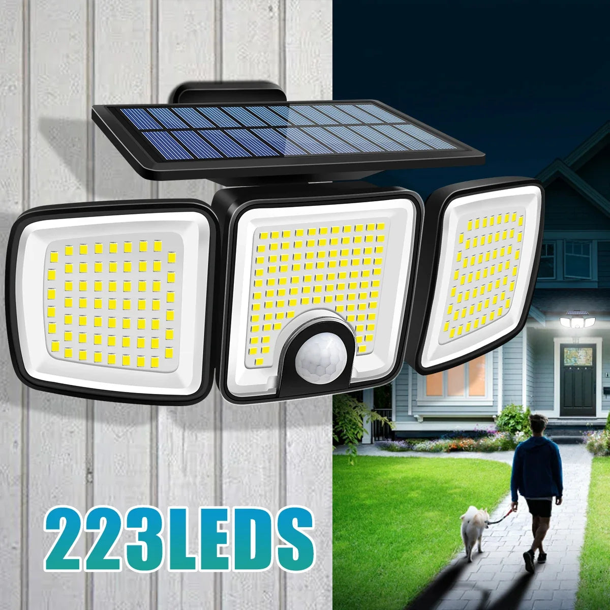 Solar Security Light, 3000 lm Dual PIR Motion Sensor, 3 Modes, 270° Coverage, 7000K LED Floodlight - product view 5