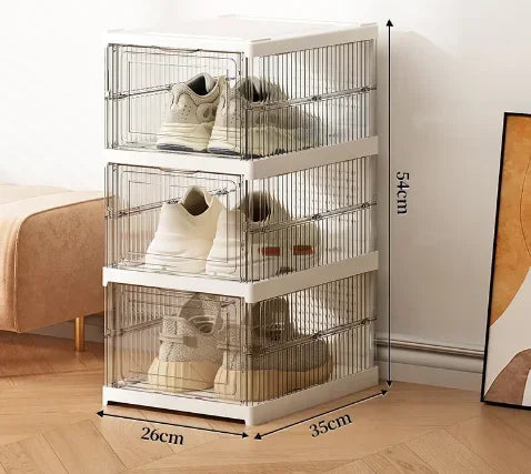 Stackable Shoe Storage Box, Transparent Foldable Plastic Organizer, 1, 3 or 6 Layers for Closets, Bedrooms and Entryways - product view 1